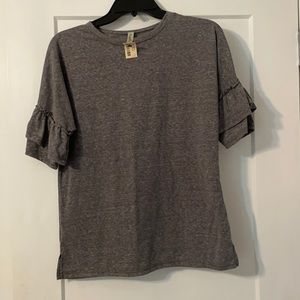 grey top s/m brand new with tags ruffle sleeves